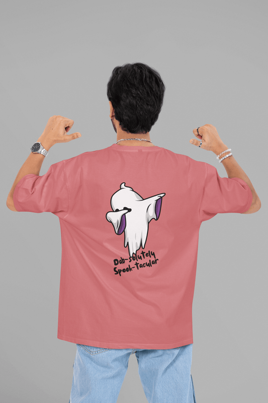 Men's Dusty Red Dab-solutely Spook-tacular Graphic Printed Oversized T-shirt