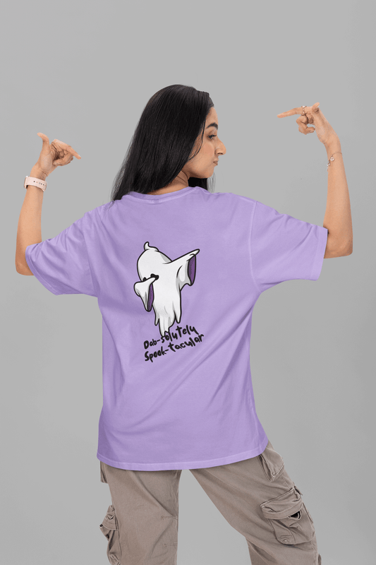 Women's Iris Lavender Dab-solutely Spook-tacular Graphic Printed Oversized T-shirt