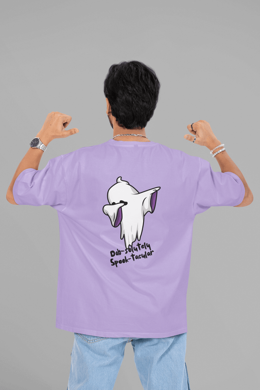 Men's Iris Lavender Dab-solutely Spook-tacular Graphic Printed Oversized T-shirt
