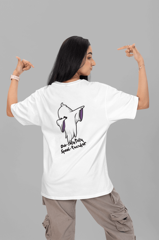 Women's White Dab-solutely Spook-tacular Graphic Printed Oversized T-shirt