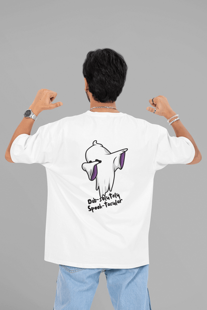 Men's White Dab-solutely Spook-tacular Graphic Printed Oversized T-shirt