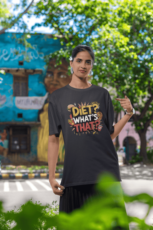 Women's Black Diet What's That Graphic Printed Oversized T-shirt