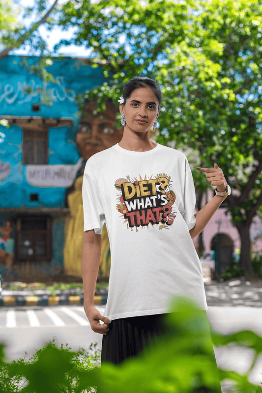 Women's White Diet What's That Graphic Printed Oversized T-shirt