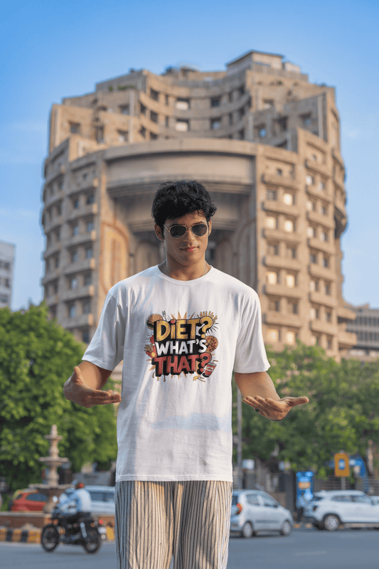 Men's White Diet What's That Graphic Printed Oversized T-shirt