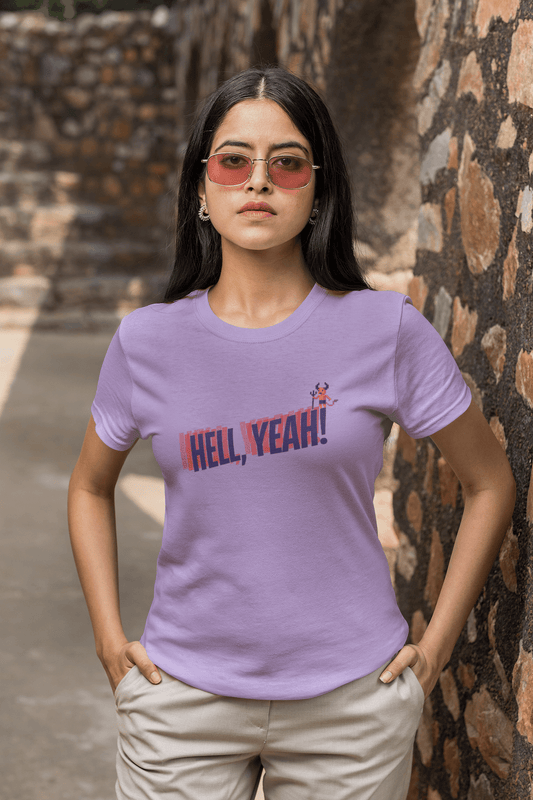 Women's Iris Lavender Hell Yeah Graphic Printed T-shirt - Printed Cave