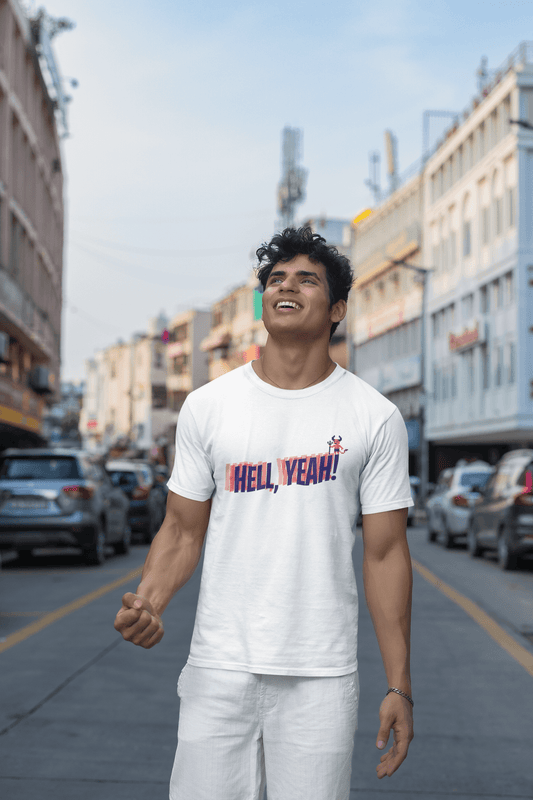 Men's White Hell Yeah Graphic Printed T-shirt - Printed Cave