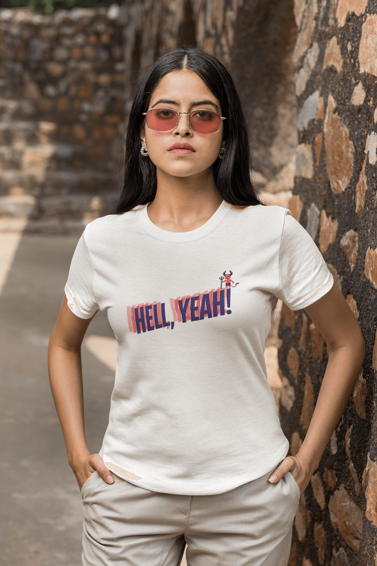 Women's White Hell Yeah Graphic Printed T-shirt - Printed Cave