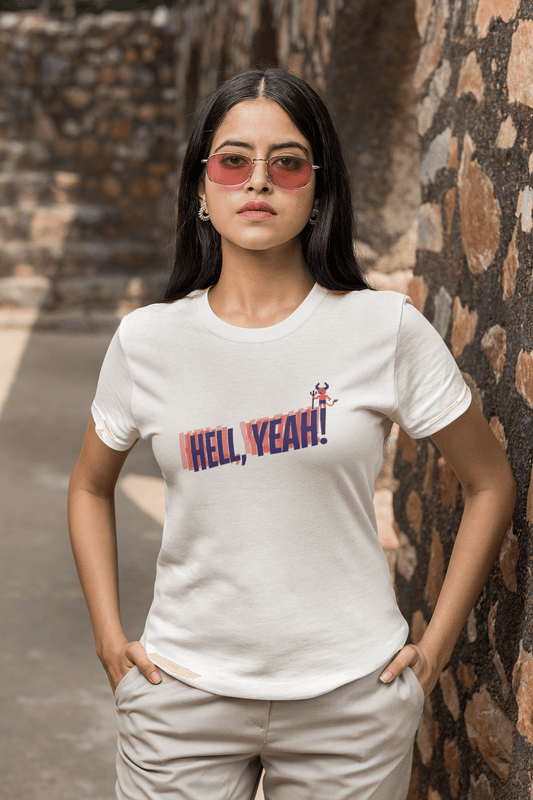 Women's White Hell Yeah Graphic Printed T-shirt - Printed Cave