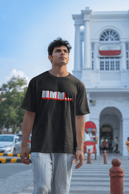 Men's Black Hmm Graphic Printed Oversized T-shirt