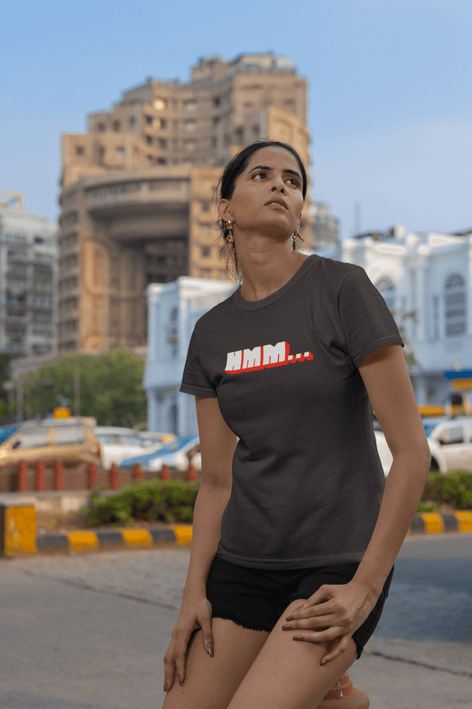 Women's Black Hmm Graphic Printed T-shirt - Printed Cave