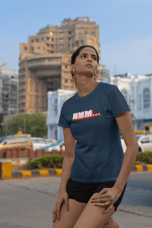 Women's Navy Blue Hmm Graphic Printed T-shirt - Printed Cave