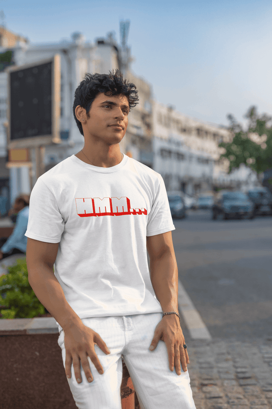 Men's White Hmm Graphic Printed T-shirt - Printed Cave