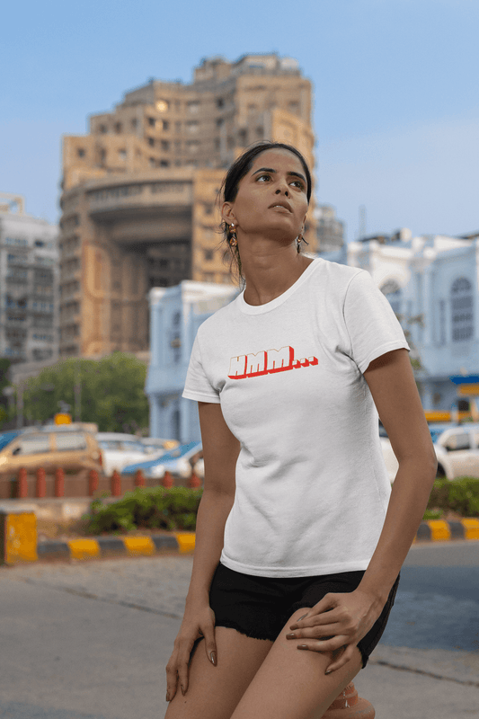 Women's White Hmm Graphic Printed T-shirt - Printed Cave