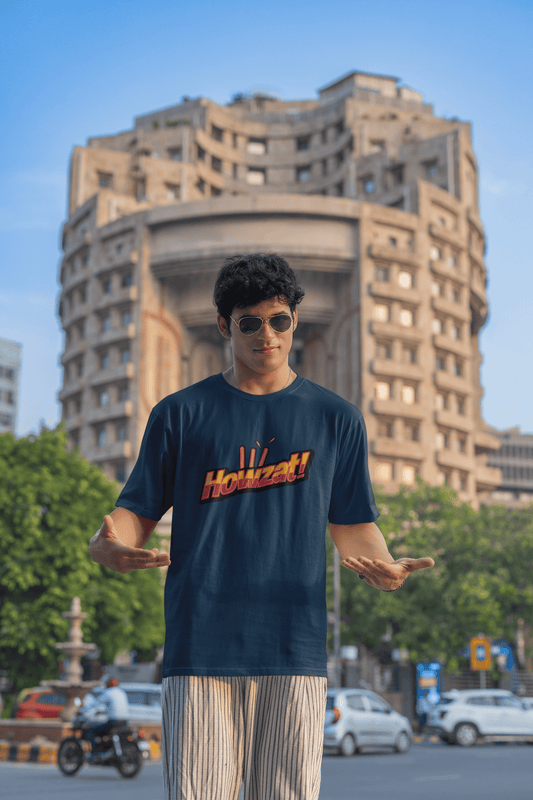 Men's Navy Blue Howzat Graphic Printed Oversized T-shirt