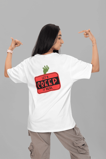 Women's White Let's Creep It Real Graphic Printed Oversized T-shirt