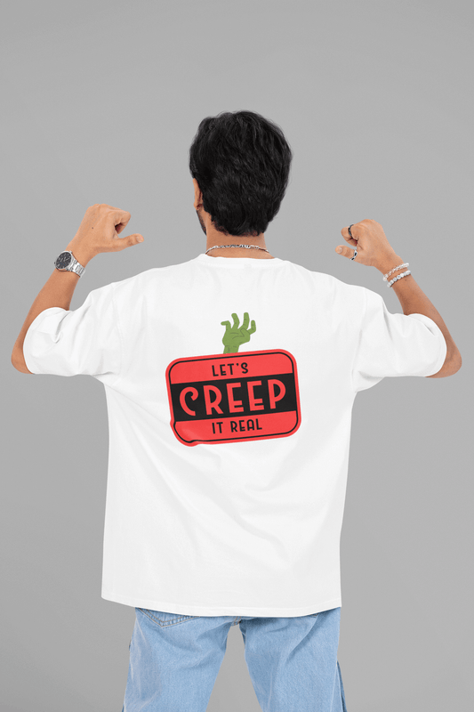 Men's White Let's Creep It Real Graphic Printed Oversized T-shirt