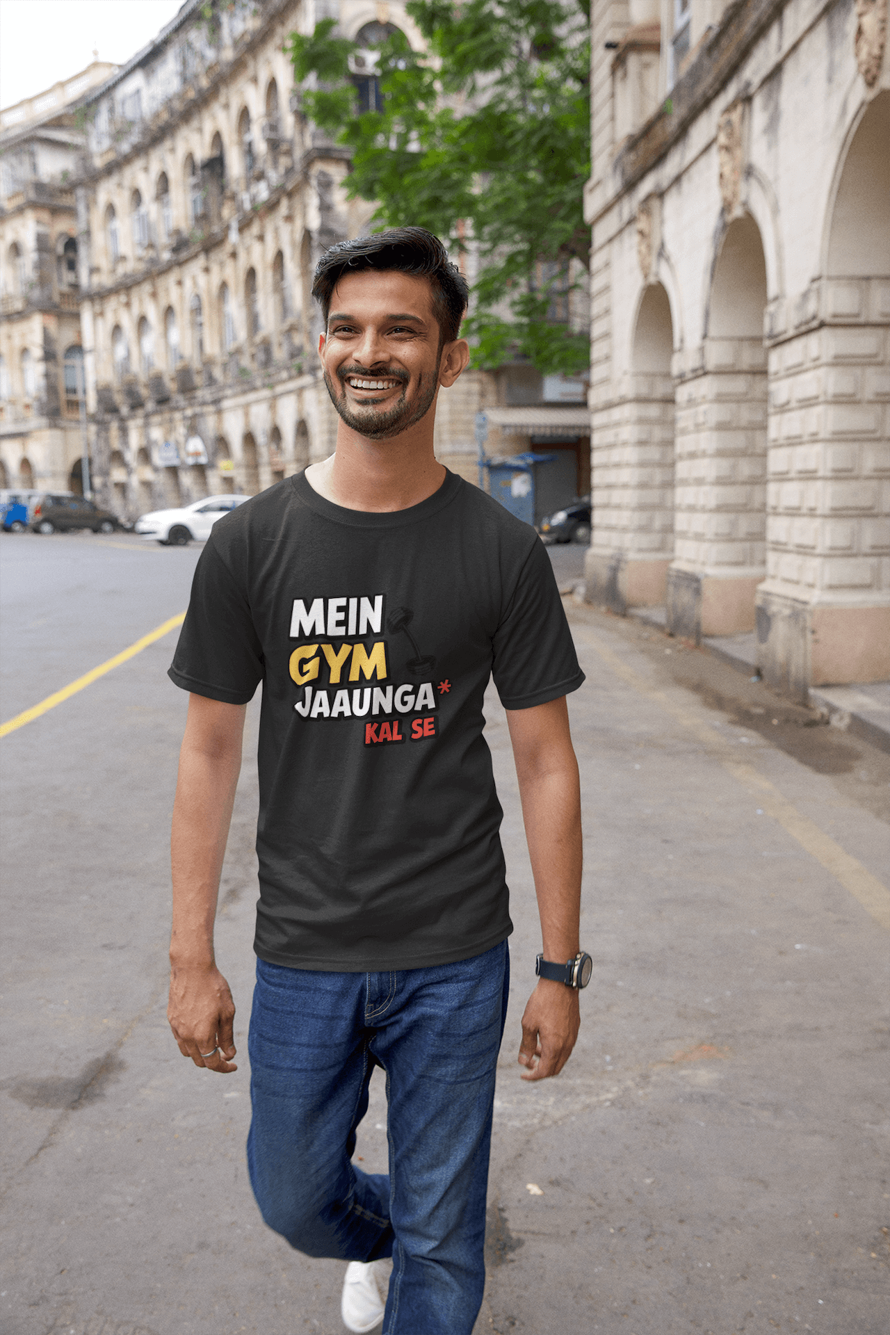 Men's Black Mein Gym Jaaunga Kal Se Graphic Printed T-shirt - Printed Cave