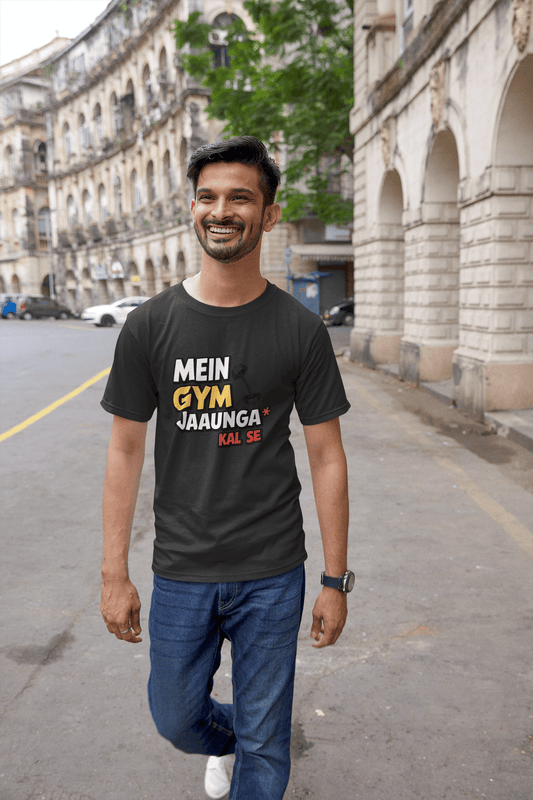 Men's Black Mein Gym Jaaunga Kal Se Graphic Printed T-shirt - Printed Cave