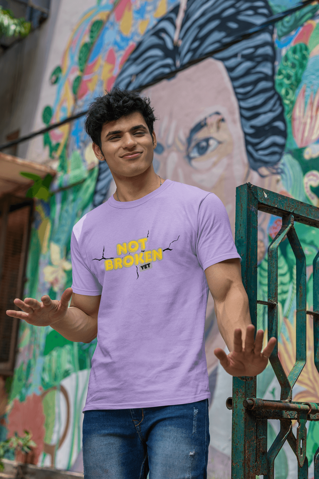 Men's Iris Lavender Not Broken Yet Graphic Printed T-shirt - Printed Cave