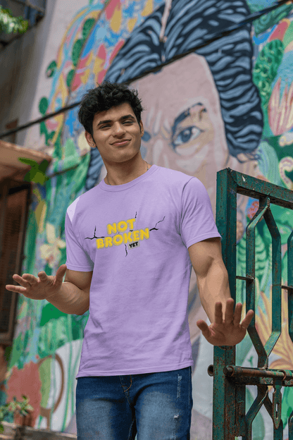 Men's Iris Lavender Not Broken Yet Graphic Printed T-shirt - Printed Cave