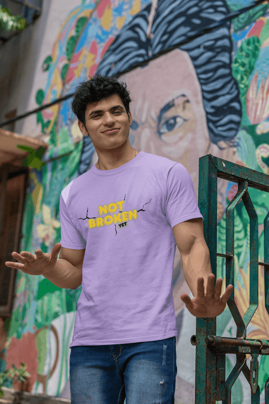 Men's Iris Lavender Not Broken Yet Graphic Printed T-shirt - Printed Cave