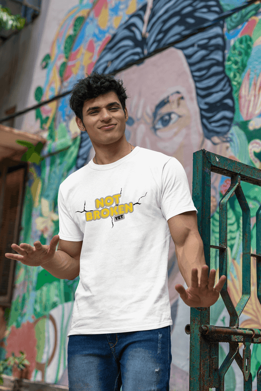 Men's White Not Broken Yet Graphic Printed T-shirt - Printed Cave