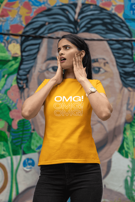 Women's Golden Yellow OMG Graphic Printed T-shirt - Printed Cave