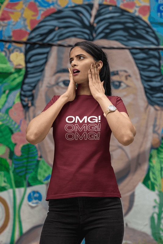 Women's Maroon OMG Graphic Printed T-shirt - Printed Cave