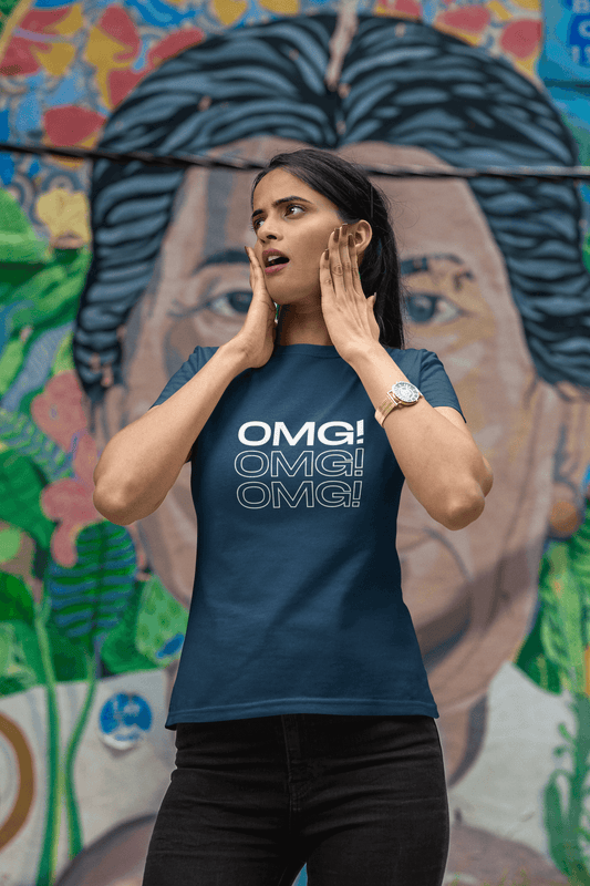 Women's Navy Blue OMG Graphic Printed T-shirt - Printed Cave