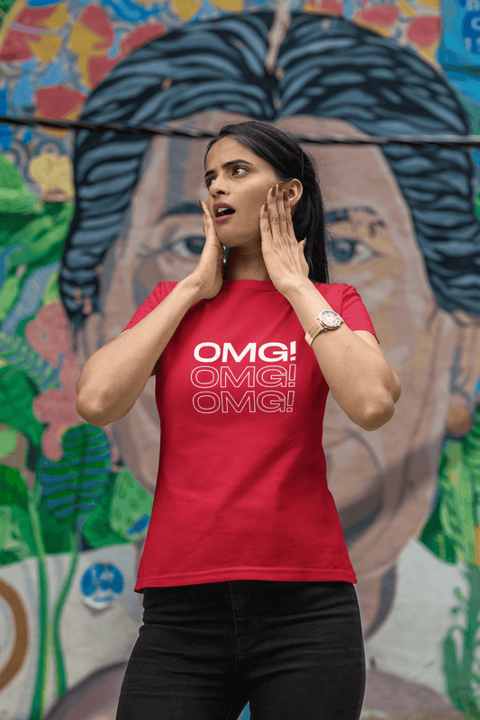 Women's Red OMG Graphic Printed T-shirt - Printed Cave