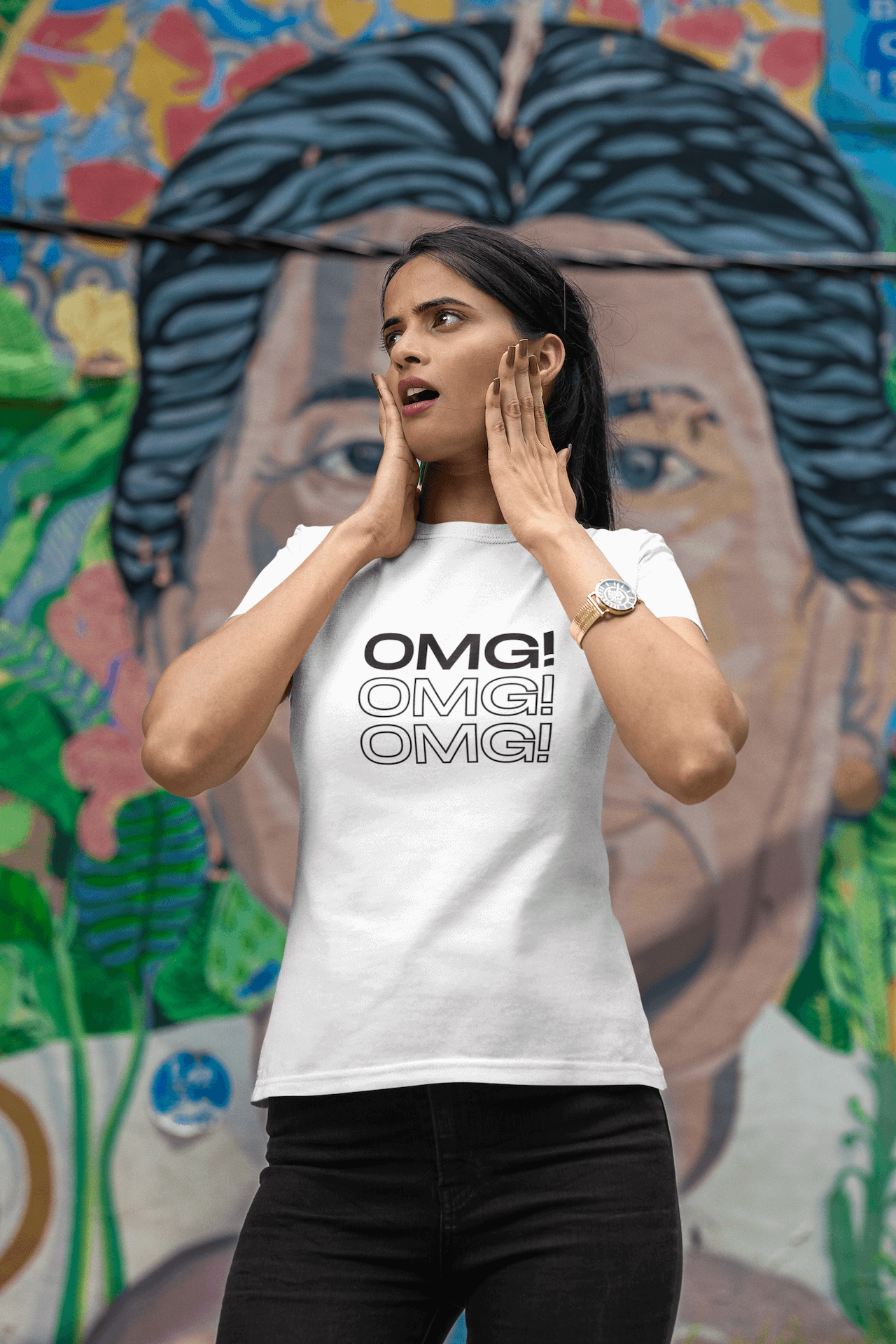 Women's White OMG Graphic Printed T-shirt - Printed Cave