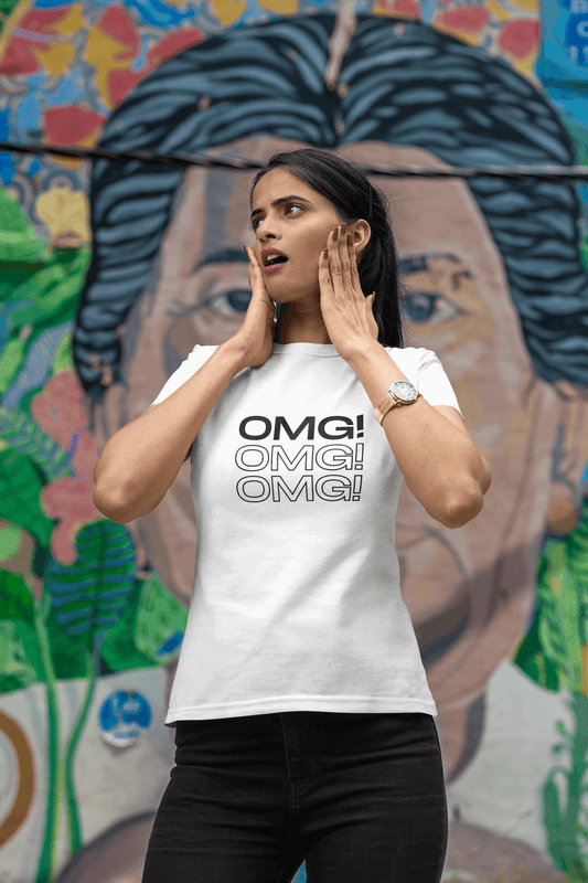 Women's White OMG Graphic Printed T-shirt - Printed Cave