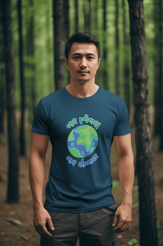 Men's Navy Blue One Planet One Chance Graphic Printed T-shirt - Printed Cave