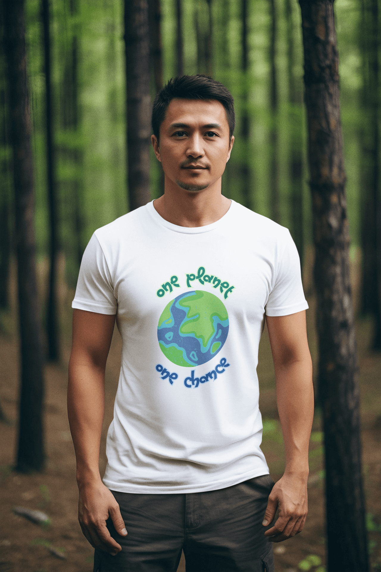 Men's White One Planet One Chance Graphic Printed T-shirt - Printed Cave
