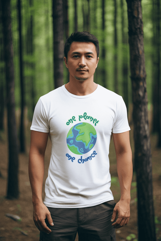 Men's White One Planet One Chance Graphic Printed T-shirt - Printed Cave