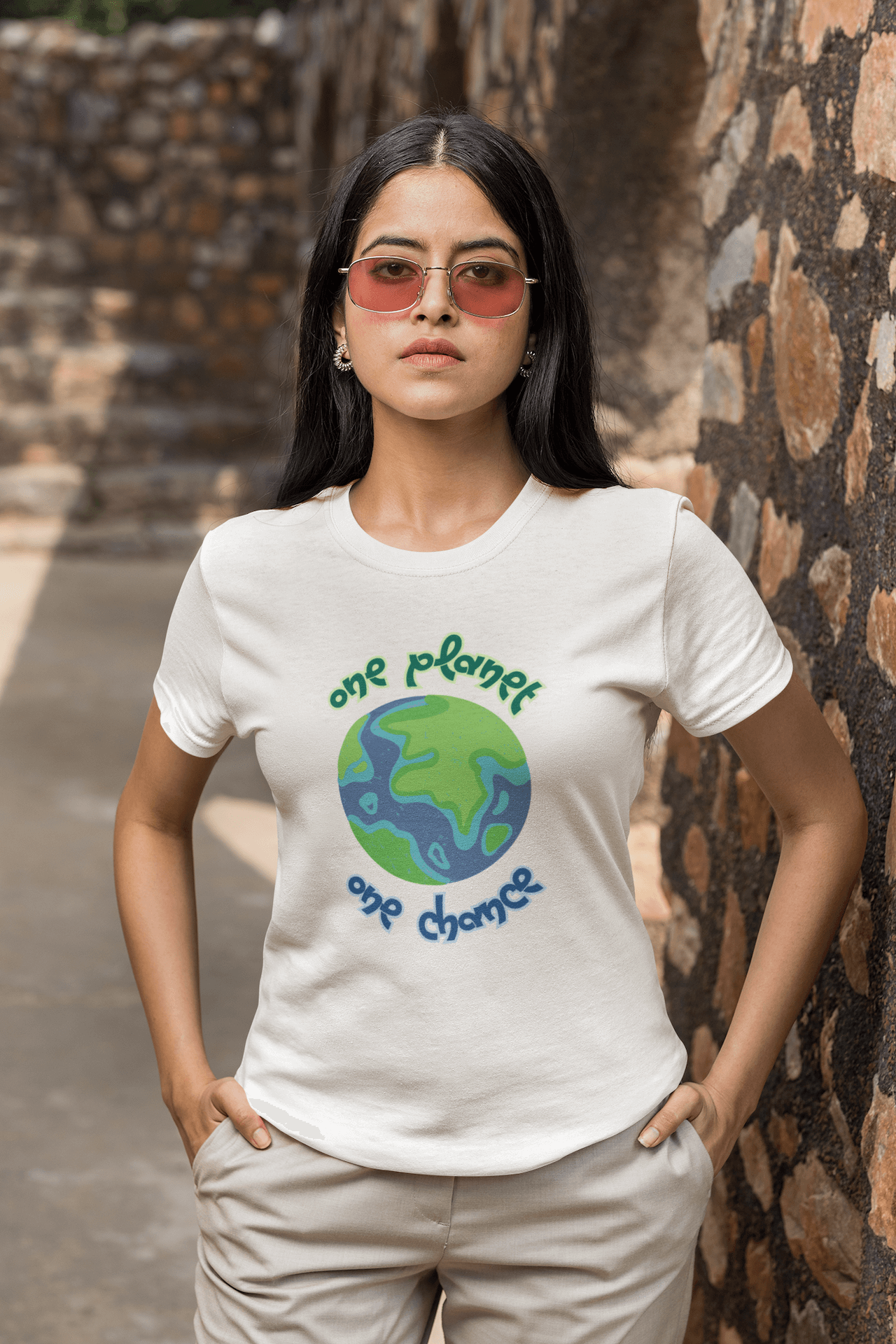 Women's White One Planet One Chance Graphic Printed T-shirt - Printed Cave