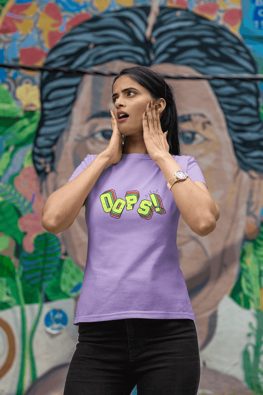 Women's Iris Lavender Oops Graphic Printed T-shirt - Printed Cave