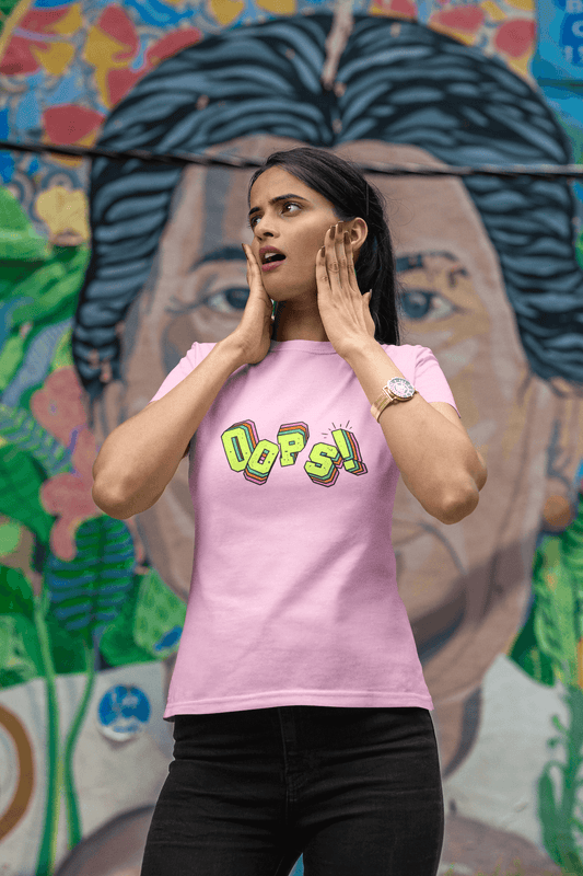 Women's Light Pink Oops Graphic Printed T-shirt - Printed Cave