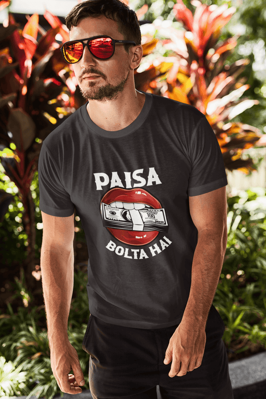 Men's Black Paisa Bolta Hai Graphic Printed T-shirt - Printed Cave