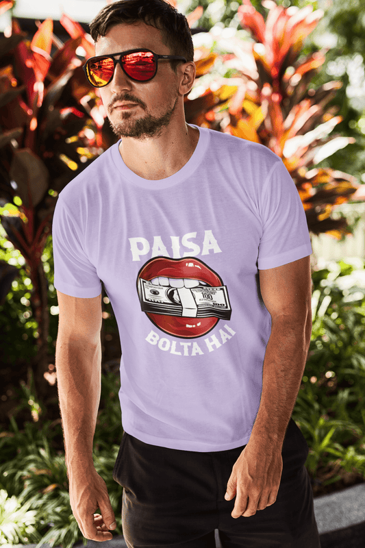 Men's Iris Lavender Paisa Bolta Hai Graphic Printed T-shirt - Printed Cave