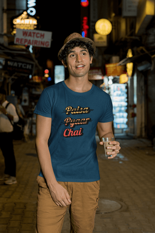 Men's Navy Blue Paisa Pyaar Chai Graphic Printed T-shirt - Printed Cave