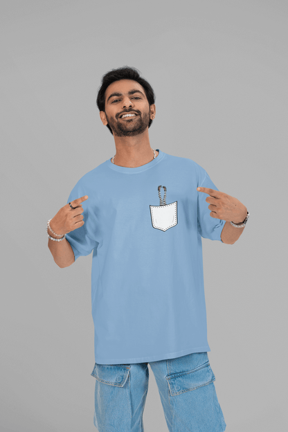 Men's Baby Blue Pocket Witch Graphic Printed Oversized T-shirt