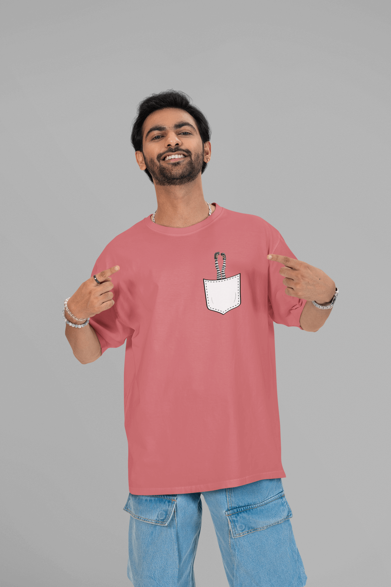 Men's Dusty Red Pocket Witch Graphic Printed Oversized T-shirt