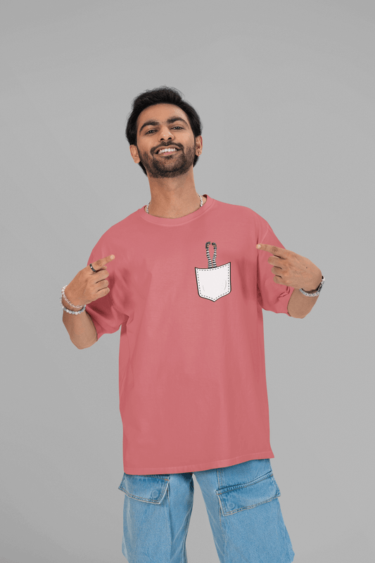 Men's Dusty Red Pocket Witch Graphic Printed Oversized T-shirt