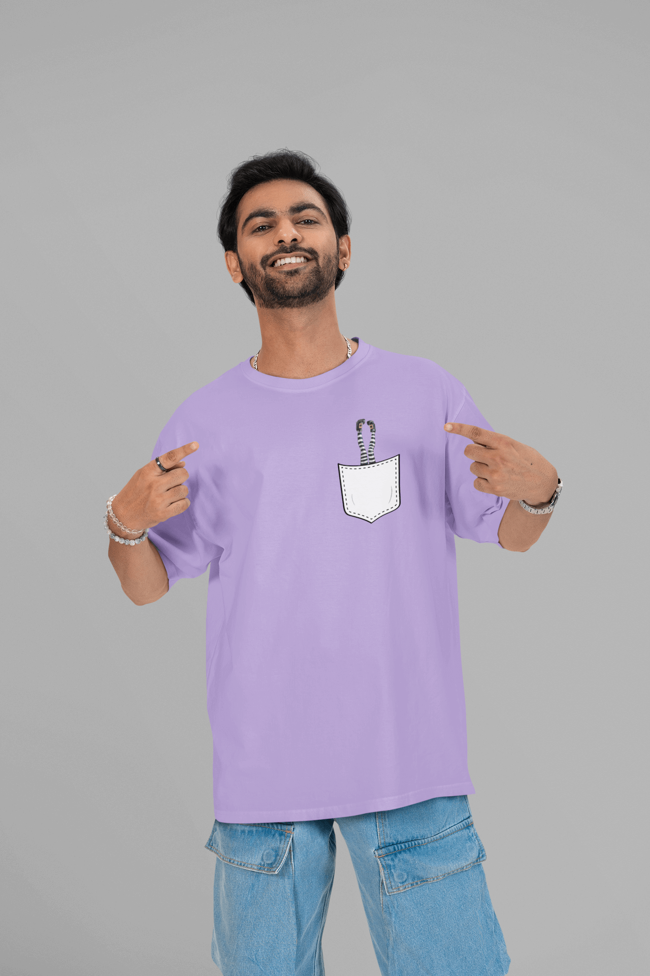 Men's Iris Lavender Pocket Witch Graphic Printed Oversized T-shirt