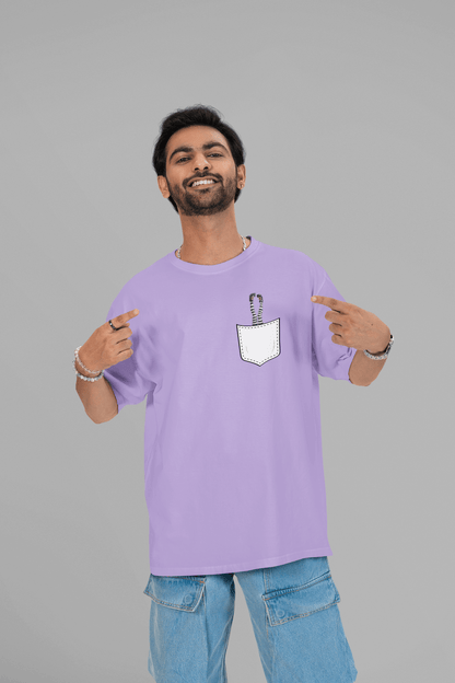 Men's Iris Lavender Pocket Witch Graphic Printed Oversized T-shirt
