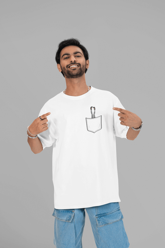 Men's White Pocket Witch Graphic Printed Oversized T-shirt