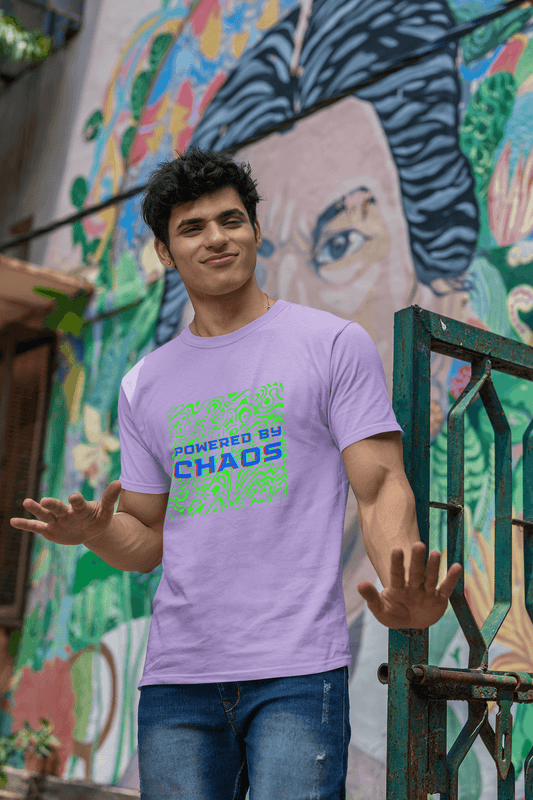 Men's Iris Lavender Powered by Chaos Graphic Printed T-shirt - Printed Cave