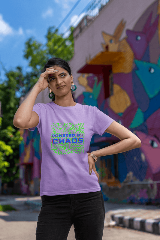 Women's Iris Lavender Powered by Chaos Graphic Printed T-shirt - Printed Cave