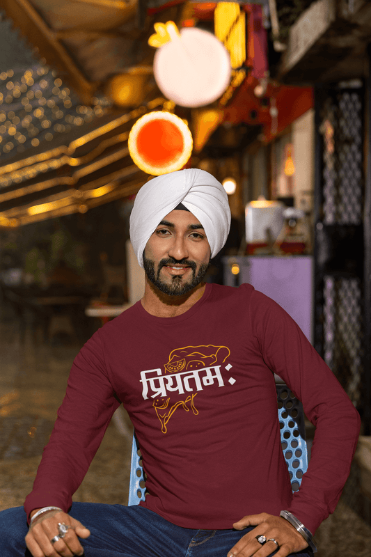 Men's Maroon Priyatamah Graphic Printed Full Sleeve T-shirt